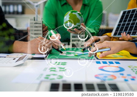 Sustainable development with renewable energy solutions, ecology concept, green business. 119819580
