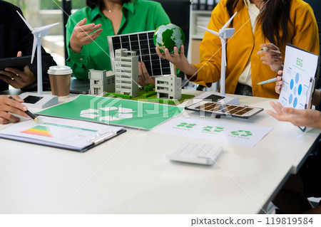 Sustainable development with renewable energy solutions, ecology concept, green business. 119819584