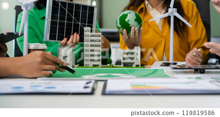 Sustainable development with renewable energy solutions, ecology concept, green business. 119819586
