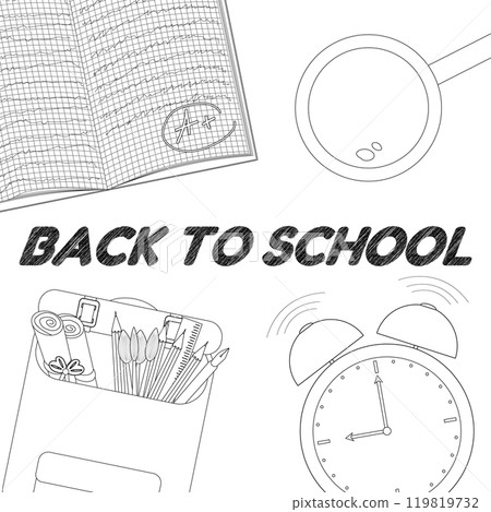 Back to School Coloring Page with Supplies Back to School Coloring Page with Supplies 119819732