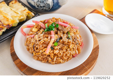 Fried rice with mixed vegetables and soy sauce 119820252