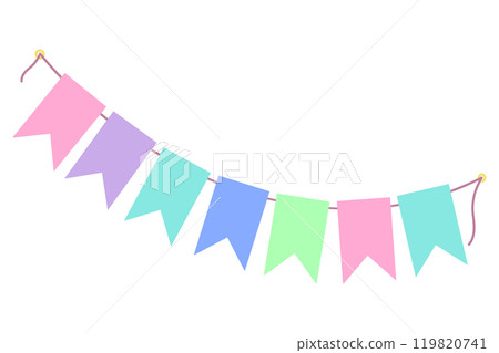 Festive Pennants garland on rope in trendy soft shades. Birthday Greeting or cards design element Festive Pennants garland on rope in trendy soft shades. Birthday Greeting or cards design element 119820741