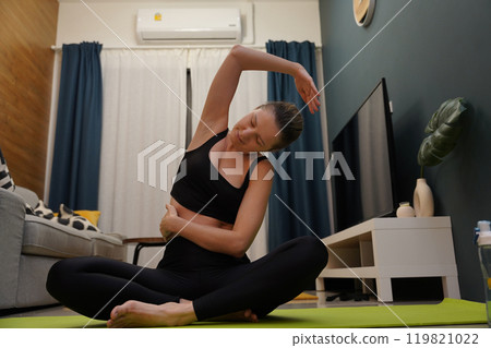 A young woman have a joyfully yoga practice  119821022