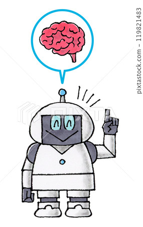Robot character with brain speech bubble 119821483