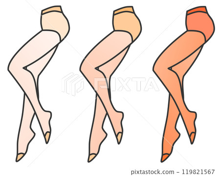 A collection of sample colors and types of stockings worn by women 119821567