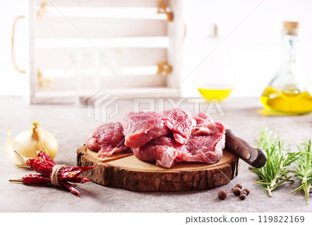 raw beaf on a light table. 119822169