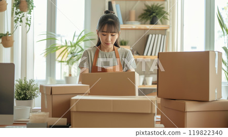 Asian woman packing for moving 06 Asian woman packing for moving 06 119822340