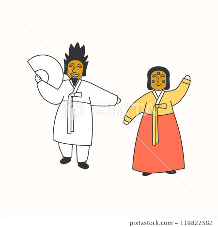 Korean traditional mask dance vector illustration. Korean traditional mask dance vector illustration. 119822582