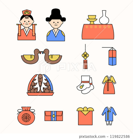 Vector illustration of a traditional Korean wedding. 119822586