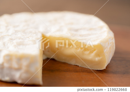 Close-up of cut Camembert cheese Close-up of cut Camembert cheese 119822668