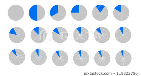 Circular chart, pie or pizza slice. Wheel division into fractions, shape sectors. Vector illustration 119822780