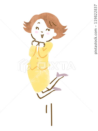 Illustration of a woman in a suit jumping with a smile 119822837