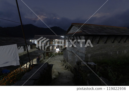 gurung village in ghandruk is surround by snow mountain in the poonhill trekking route  119822936