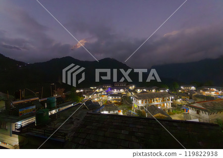 gurung village in ghandruk is surround by snow mountain in the poonhill trekking route gurung village in ghandruk is surround by snow mountain in the poonhill trekking route 119822938