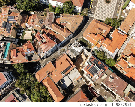 Aerial view of orange tiled roofs in Funchal on the island of Madeira island Aerial view of orange tiled roofs in Funchal on the island of Madeira island 119822951