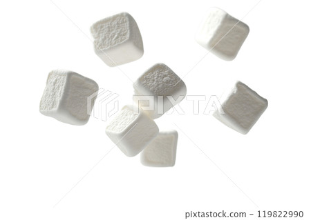 Flying marshmallows on a transparent background. AI-generated item 119822990