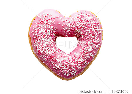 AI-generated item. A donut in the shape of a heart on a transparent background. 119823002