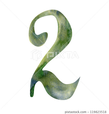 Green two number watercolor illustration for poster, interior design. New year lunar calendar dating for snake symbol of 2025. Collection for invitation, card, packing design Green two number watercolor illustration for poster, interior design. New year lunar calendar dating for snake symbol of 2025. Collection for invitation, card, packing design 119823518