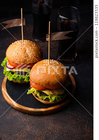 Burger and cheeseburger with tomato Burger and cheeseburger with tomato 119823535
