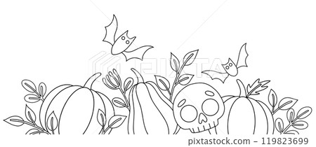 Coloring book. Vector border for halloween. cute frame for children's party. Doodle 119823699