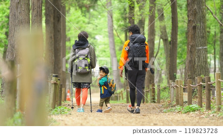 A family trekking with their 4-year-old son Keywords A family trekking with their 4-year-old son Keywords 119823728