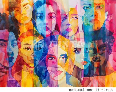 Abstract colorful watercolor painting, woman diversity for International Women's Day, Mother's Day design concept. 119823900