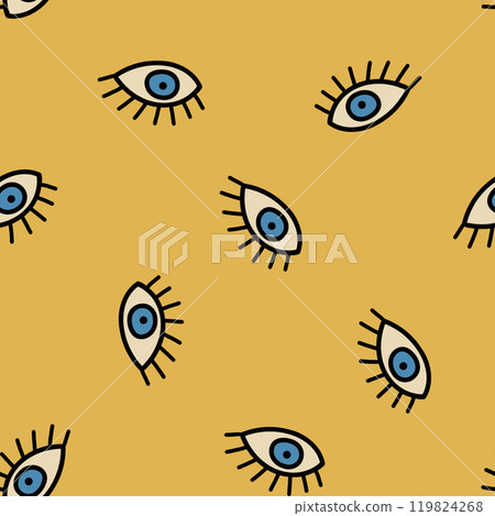 Hand Drawn Eye Doodles Seamless Pattern. 119824268
