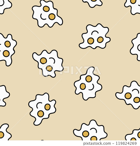 Fried Eggs Seamless Pattern. Doodle Fried Eggs. Fried Eggs Seamless Pattern. Doodle Fried Eggs. 119824269