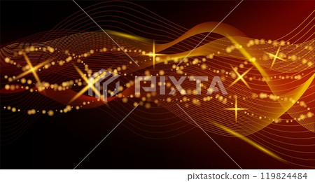 This image showcases flowing golden waves with sparkling lights on a dark background, representing an abstract concept. Vector illustration This image showcases flowing golden waves with sparkling lights on a dark background, representing an abstract concept. Vector illustration 119824484