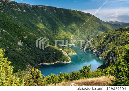 Landscape of Piva River Canyon and Piva Lake 119824504