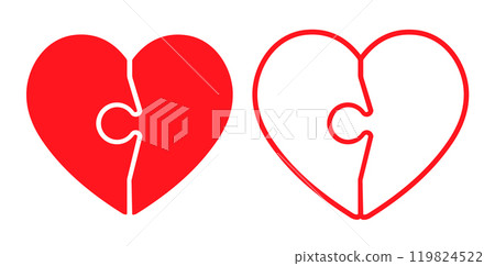 Heart puzzle icon symbol. Couple love romance together logo sign. Vector illustration image. Isolated on white background. 119824522