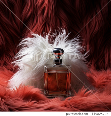 A bottle of perfume. Fur background 119825206