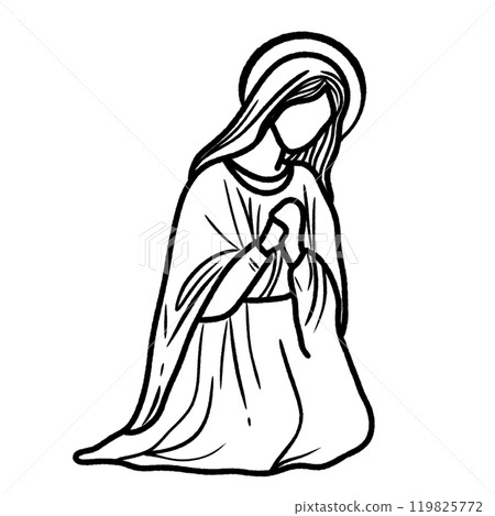 Virgin Mary Nativity Scene Hand drawn Christmas Winter christianity religion graphic vector illustration isolated on white background color editable  119825772