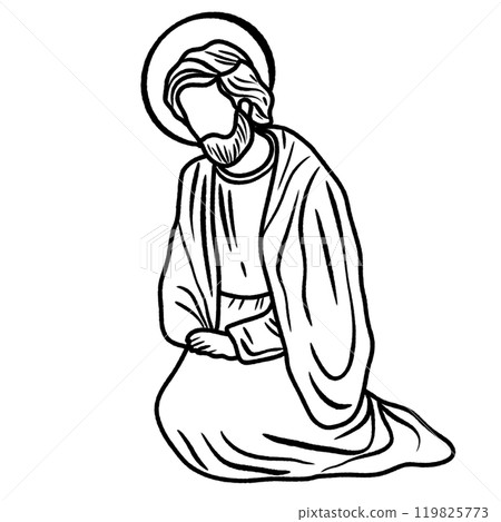 Joseph Nativity Scene Hand drawn Christmas Winter Christianity religion graphic vector illustration isolated on white background color editable Joseph Nativity Scene Hand drawn Christmas Winter Christianity religion graphic vector illustration isolated on white background color editable 119825773