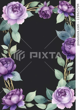 Colorful floral border design featuring purple and red roses deal for invitations or greeting cards Colorful floral border design featuring purple and red roses deal for invitations or greeting cards 119825794