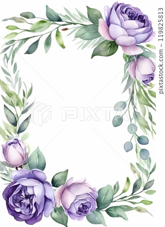 Colorful floral border design featuring purple and red roses deal for invitations or greeting cards Colorful floral border design featuring purple and red roses deal for invitations or greeting cards 119825813