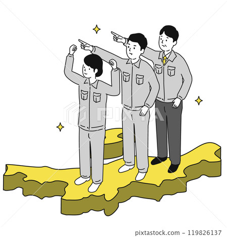 在新潟縣工作的穿著工作服的微笑男女的圖像插圖 119826137