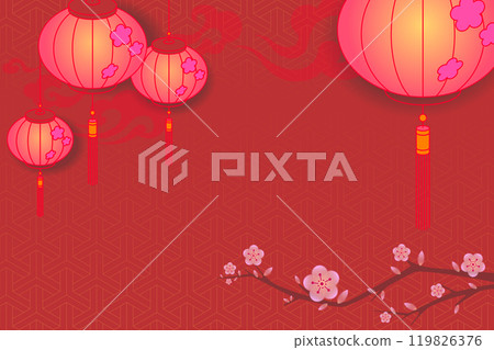 Chinese New Year background vector illustration with lanterns graphic (horizontal) 119826376