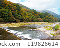 秋天和秋葉流經鹽原溫泉的山溪 秋天和秋葉流經鹽原溫泉的山溪 119826614