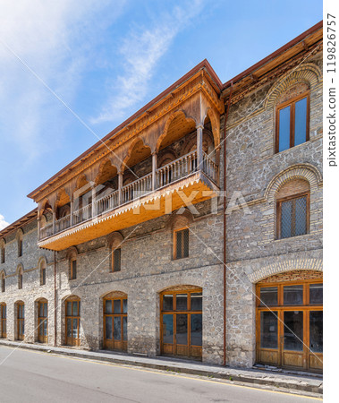 Beautiful Lower Caravanserai Building in Shaki, Azerbaijan Showcasing Traditional Architecture on a Sunny Day Beautiful Lower Caravanserai Building in Shaki, Azerbaijan Showcasing Traditional Architecture on a Sunny Day 119826757