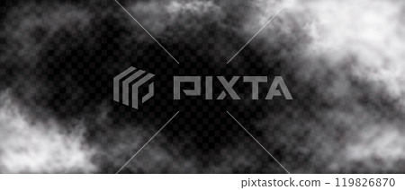 Realistic white smoke clouds on black checkered background vector 119826870