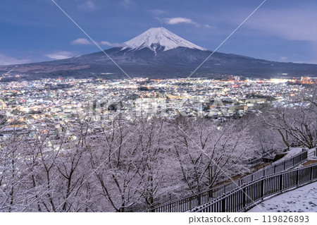 【山梨郡】富士山與白雪皚皚的新倉山淺間公園/日本雪景 119826893