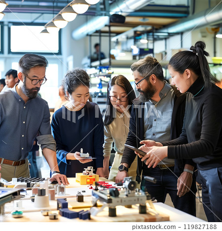 Team of Diverse Professionals Collaborating on a Project in a Modern Workspace During Daylight Hours 119827188