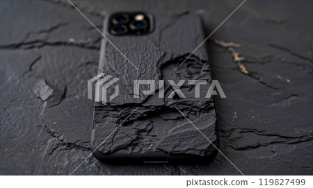 Unique Textured Black Phone Case Featuring Rough, Cracked Surface Design on Dark Background Unique Textured Black Phone Case Featuring Rough, Cracked Surface Design on Dark Background 119827499