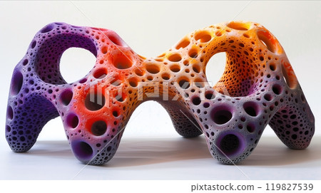 Colorful Abstract Sculpture Showcasing Intricate Patterns and Holes, Designed for Artistic Display Colorful Abstract Sculpture Showcasing Intricate Patterns and Holes, Designed for Artistic Display 119827539