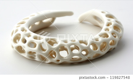 Unique White Bracelet With Intricate Openwork Design Displayed on a Light Background 119827548