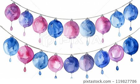 Colorful Watercolor Balloons Hanging in a Festive Display for a Celebration or Event 119827786