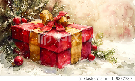 Colorful Gift Boxes Surrounded by Snowflakes in a Winter Wonderland Setting 119827789