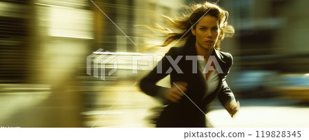 Businesswoman rushing through the office district Businesswoman rushing through the office district 119828345