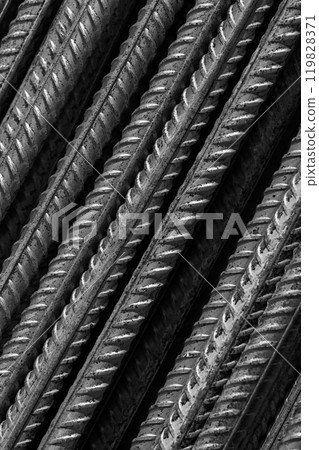 Construction iron rods with rust spots, abstract industrial background 119828371